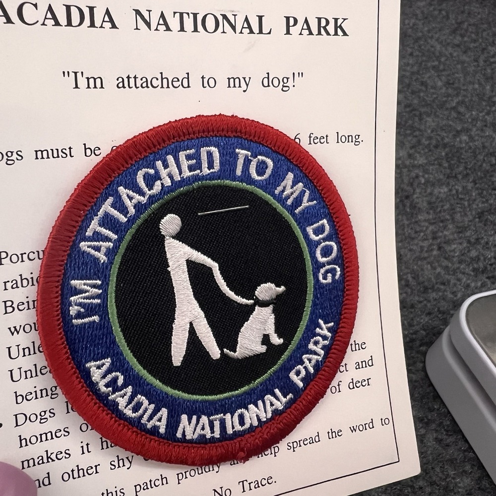 Acadia National Park 3" Iron On "I'm Attached To My Dog" Patch - Picture 3 of 7